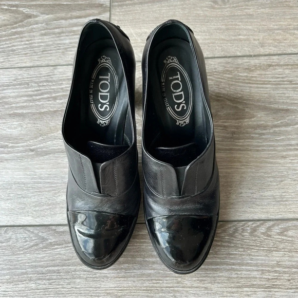 Tod’s Patent Smooth Mixed Leather Studded Block Heel Ankle Boots Made in Italy - Picture 3 of 13